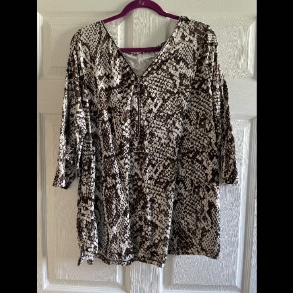 Belle by Kim Gravel Snake Print Zipper Top
